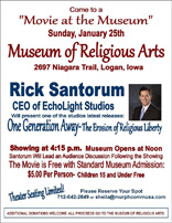 graphic for Rick Santorum event at Museum of Religious Arts