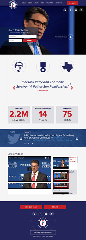 screen shot of rick perry for president website