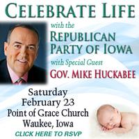graphic for huckabee celebrate life event at point of grace church in waukee