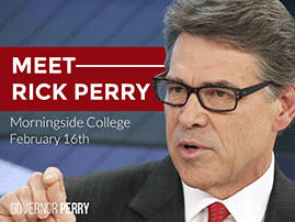 graphic for Rick Perry event at Morningside College