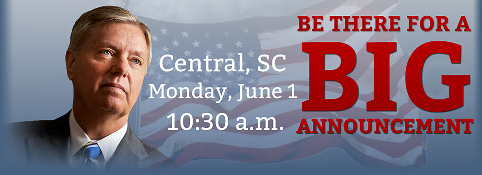 graphic for sen. lindsey graham announcement in central, sc on june 1, 2015