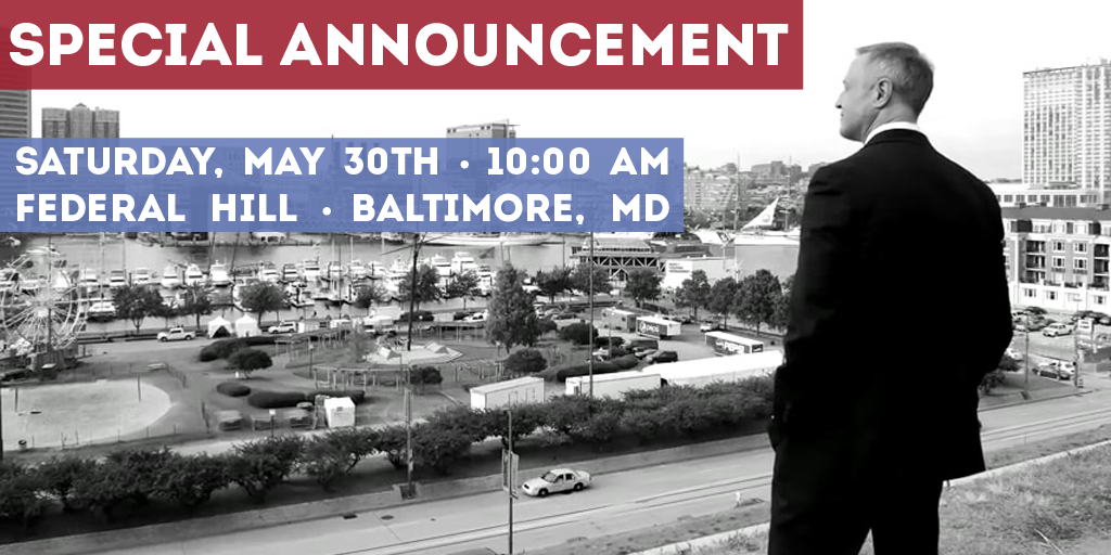 graphic for martin o'malley announcement in baltimore, md on may 30, 2015