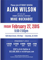invitation for Mike Huckabee Feb. 27, 2015 event for Alan Wilson in Columbia