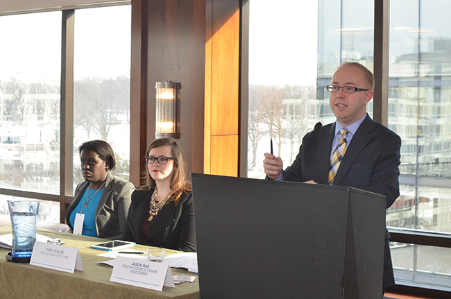 Jason Rae chairing the Youth Council at the DNC 2015 Winter Meeting