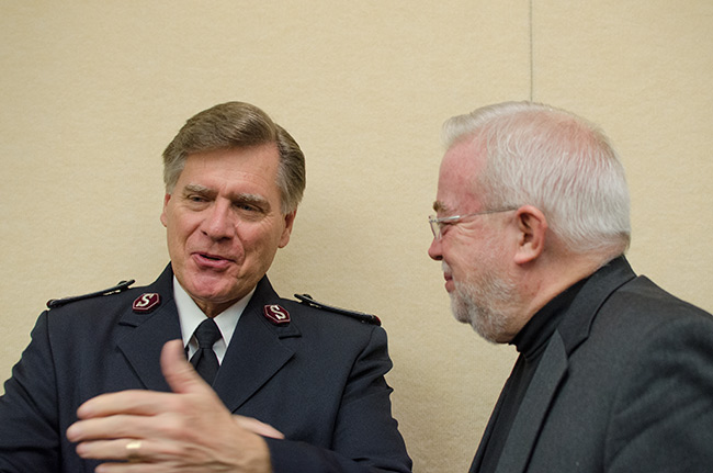 photo of David Jeffrey and Jim Wallis after Circle of Protection press conference