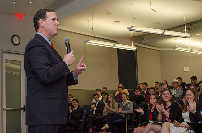 photo 3 of rick santorum speaking at gwu on march 30, 2015