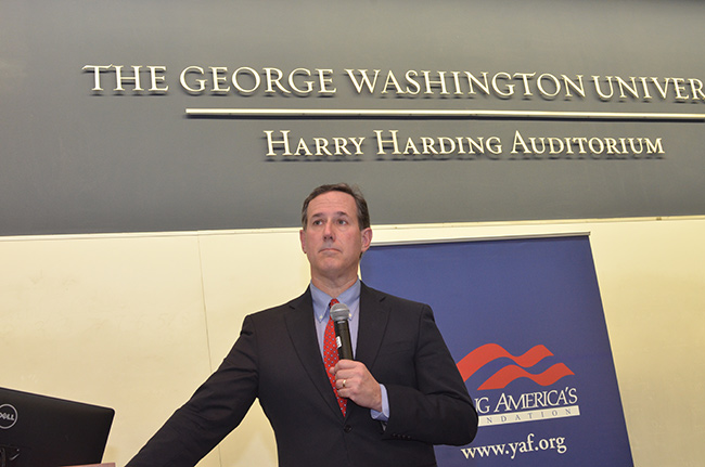 photo 4 of rick santorum speaking at gwu on march 30, 2015