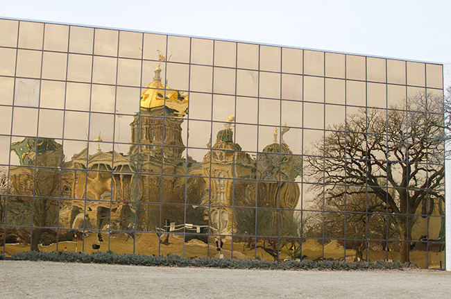 photo of reflection of the Iowa State Capitol