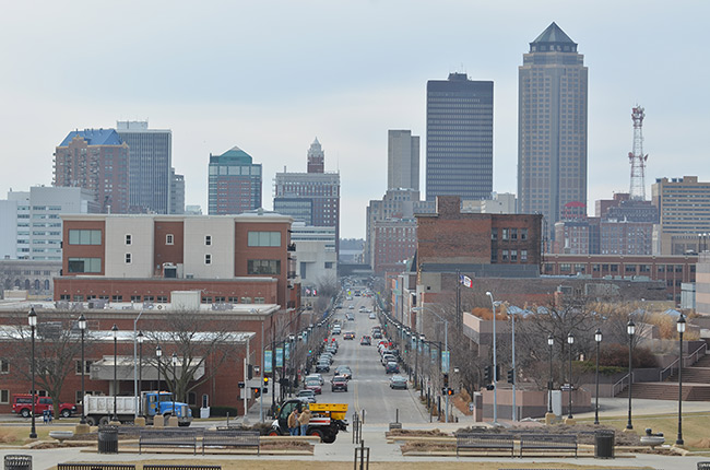 photo of view down Locust Street from the Iowa State Capitol