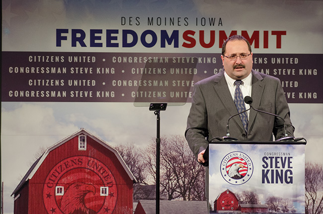 photo of Republican Party of Iowa Chair Jeff Kaufmann speaking at the Iowa Freedom Summit