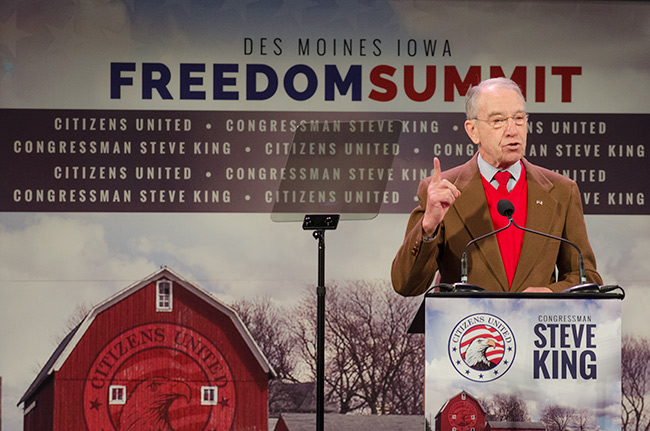photo of Sen. Chuck Grassley speaking at the Iowa Freedom Summit