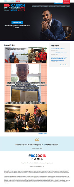 screen shot of carson america website