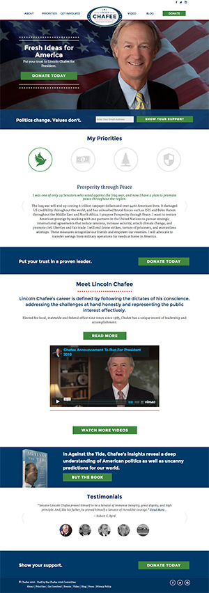 screen shot of chafee 2016 website