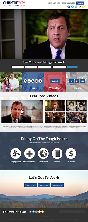 screen shot of chris christie for president website