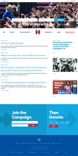 screen shot of hillary for america website