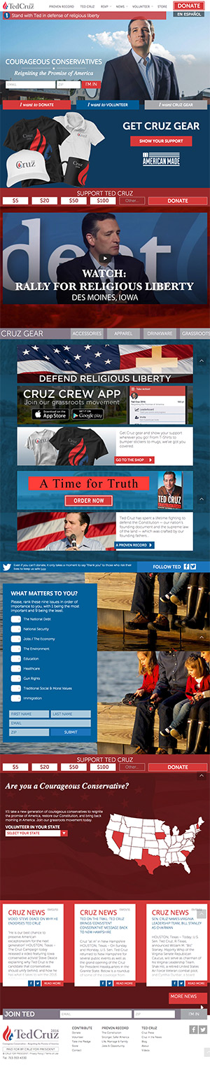 screen shot of cruz for president website
