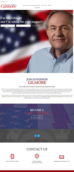 screen shot of gilmore for america llc website