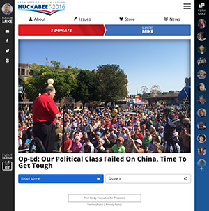 screen shot of huckabee for president website