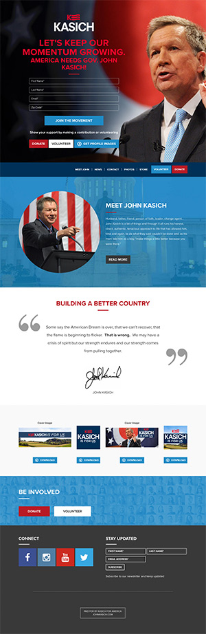 screen shot of kasich for america website
