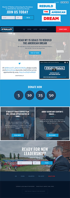 screen shot of o'malley for president website