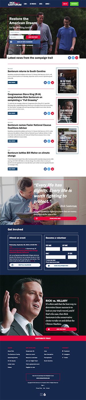 screen shot of santorum for president website